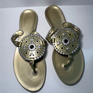 Jack Rogers Georgica Gold Jelly Sandals / Silver Trim / sz 7